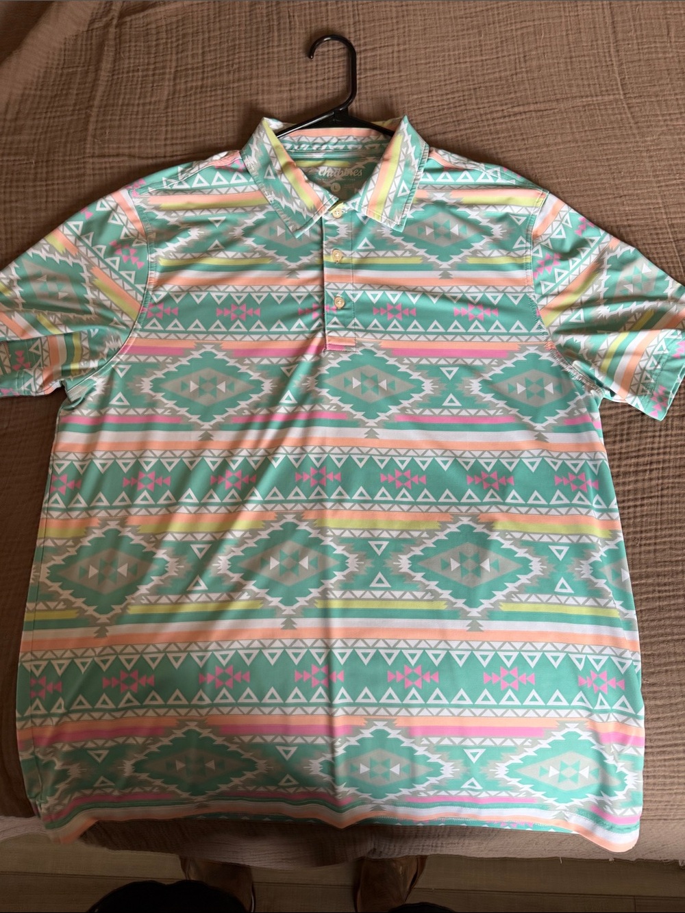 chubbies Mint and Pastel Aztec Stripe Polo